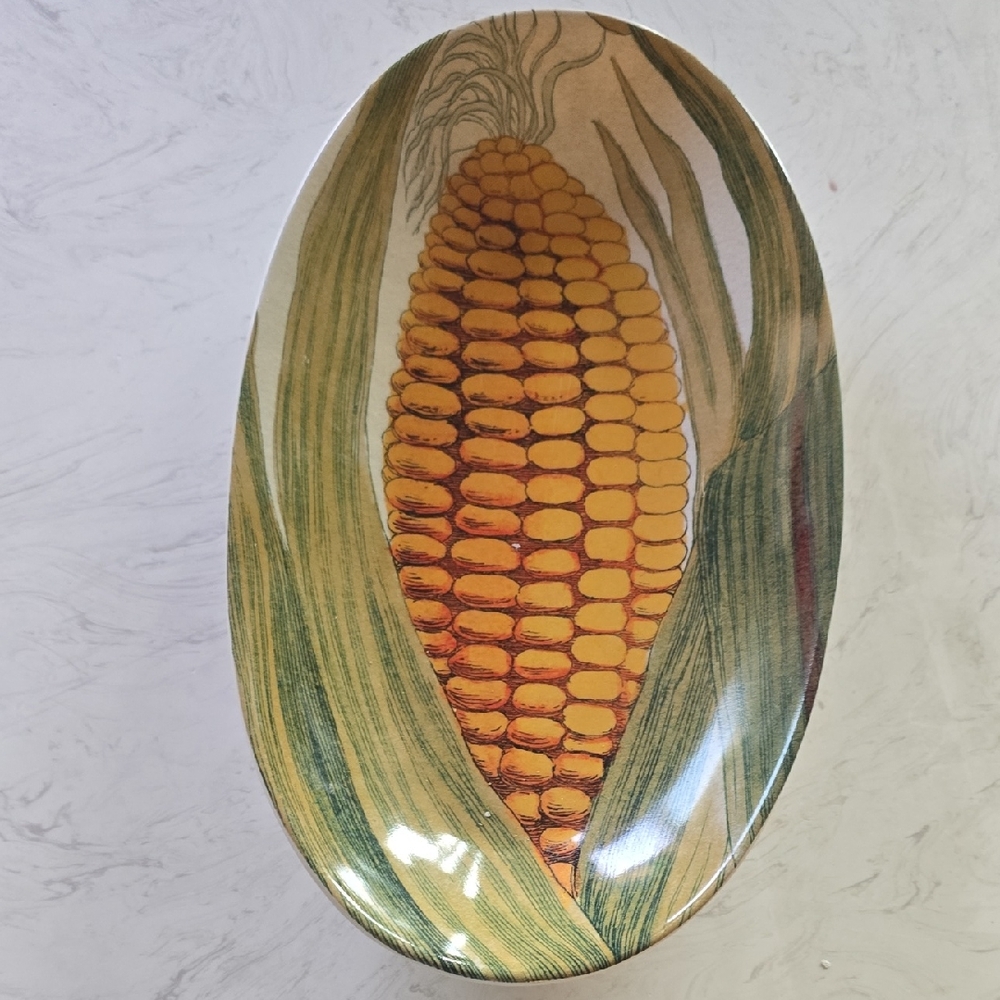 Rustic Corn-Themed Oval Ceramic Plate